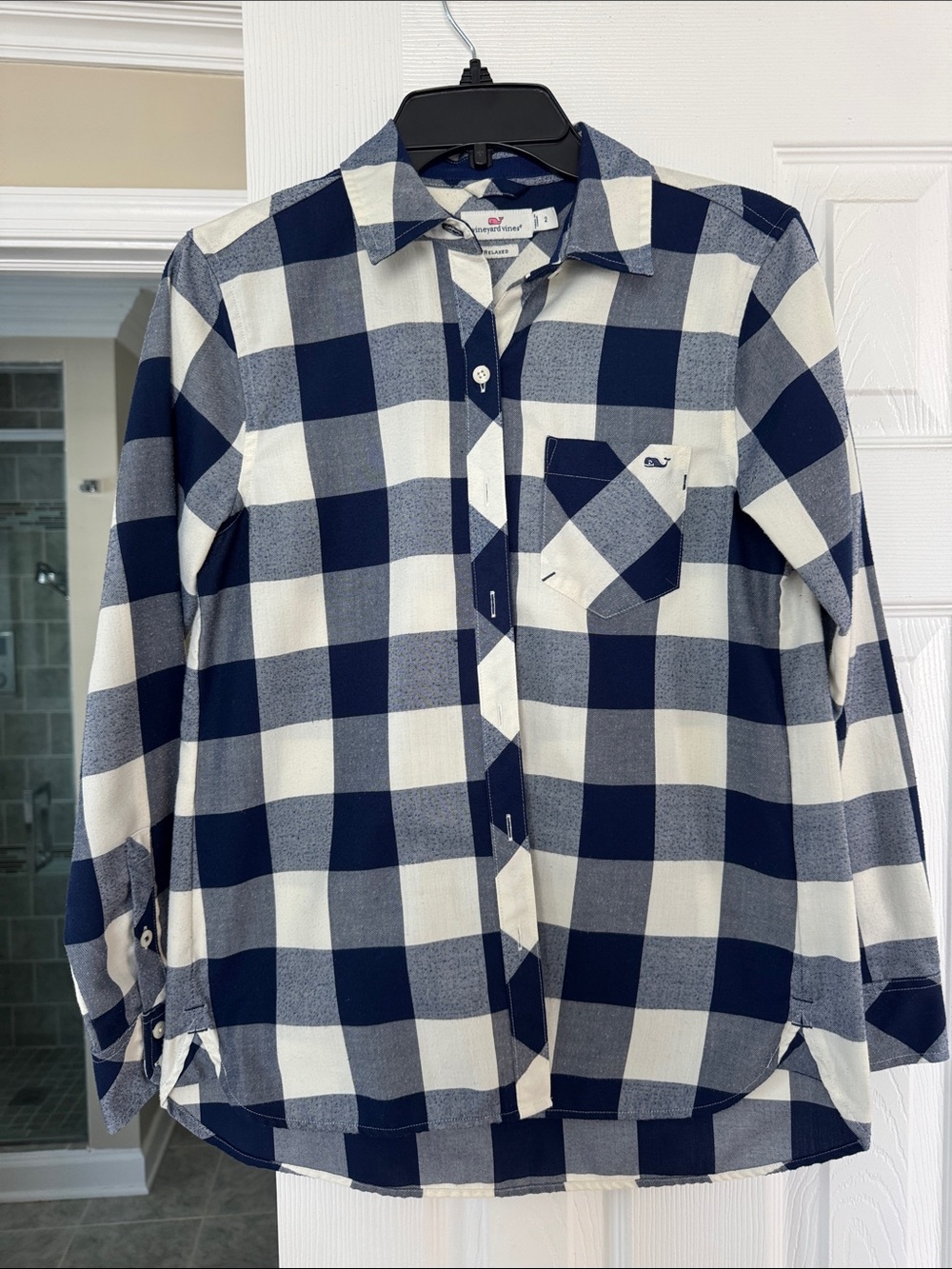 Vineyard Vines Navy and White Buffalo Check Casual Button-Down Shirt